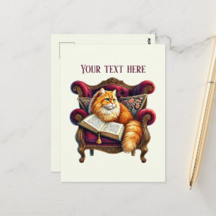 Cute reading cat lovers postcard