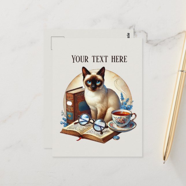 Cute reading cat lovers  postcard (Front/Back In Situ)