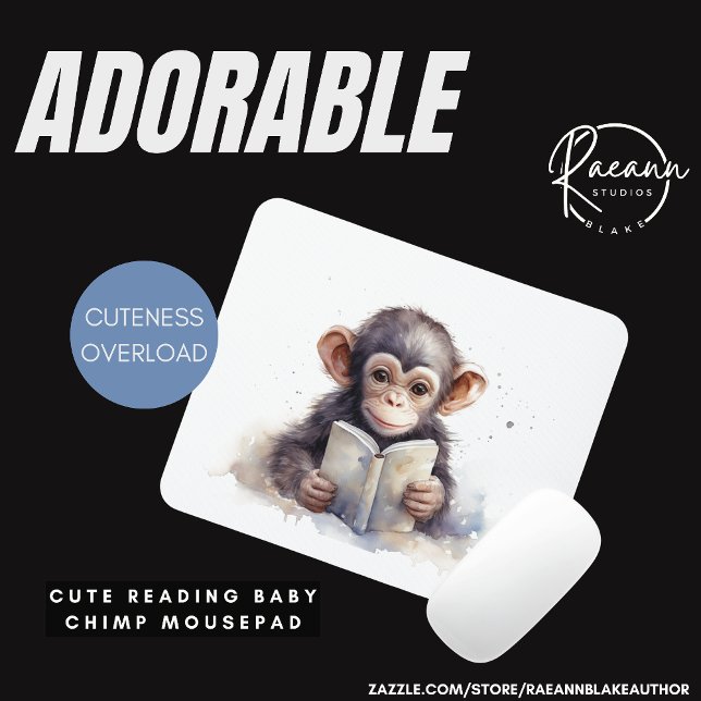 Cute Reading Chimpanzee Mousepad (Creator Uploaded)