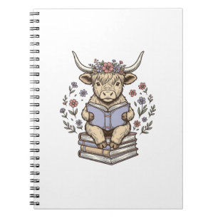 Cute Reading Cow Floral Book Stack Vintage Design_