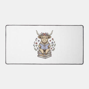 Cute Reading Cow Floral Book Stack Vintage Design_ Desk Mat