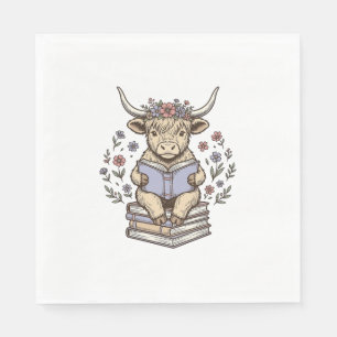 Cute Reading Cow Floral Book Stack Vintage Design_ Napkin