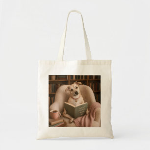 Cute Reading Dog Watercolor Library Illustration Tote Bag