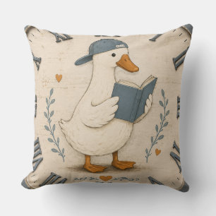 Cute Reading Duck Book Lover Whimsical Nursery Cushion