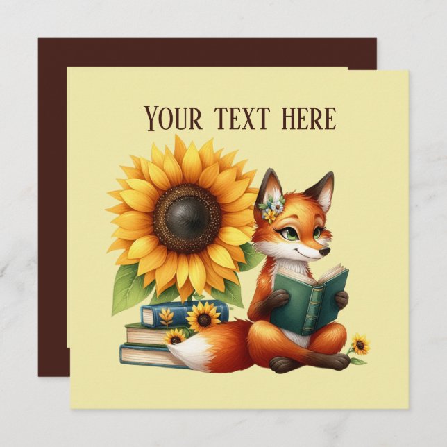 Cute reading fox book or club party  invitation (Front/Back)