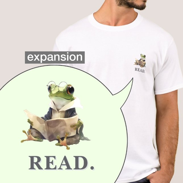 Cute Reading Frog Bookworm Custom Text Pocket Size T-Shirt (Creator Uploaded)