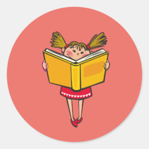 Cute reading geek girl classic round sticker