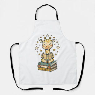 Cute Reading Giraffe Book Lover Vintage Shirt Desi Apron