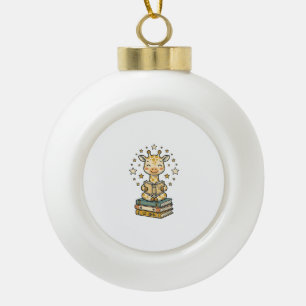 Cute Reading Giraffe Book Lover Vintage Shirt Desi Ceramic Ball Christmas Ornament
