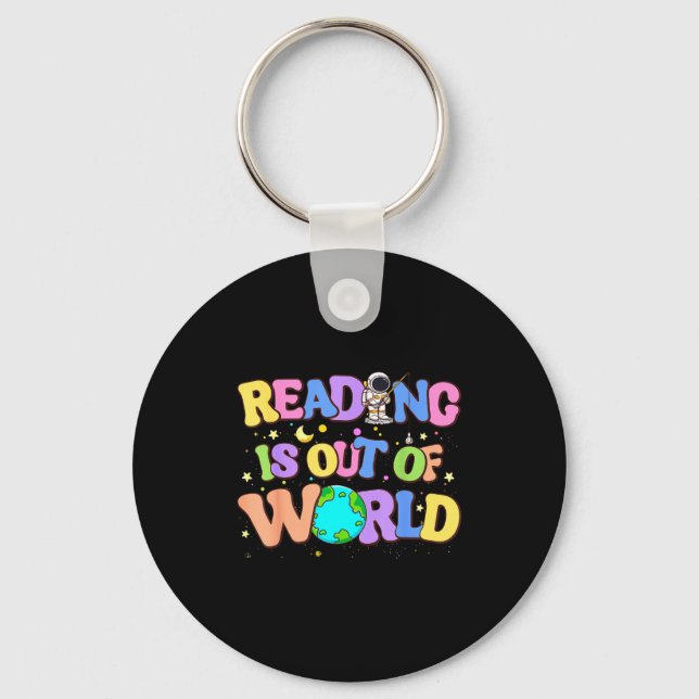 Cute reading is out of this world space books key ring (Front)