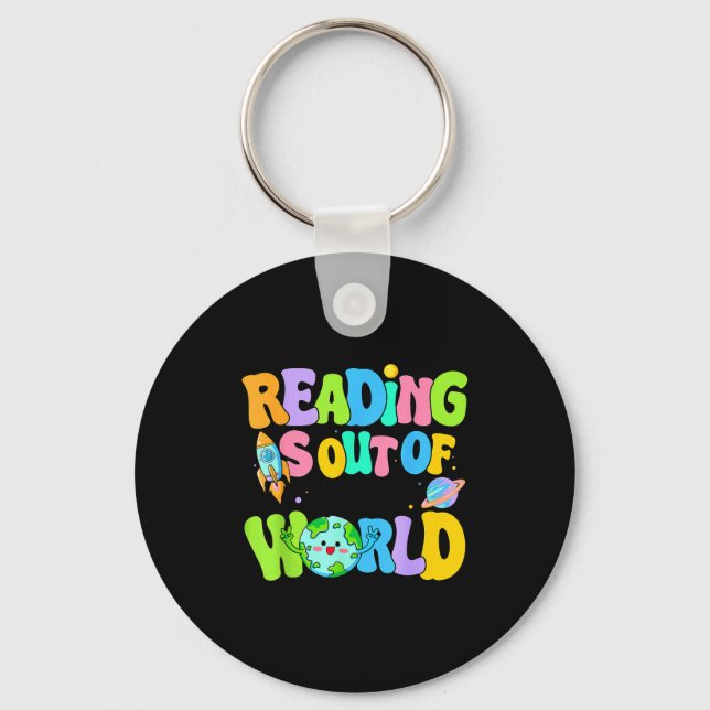 Cute reading is out of this world space books key ring (Front)