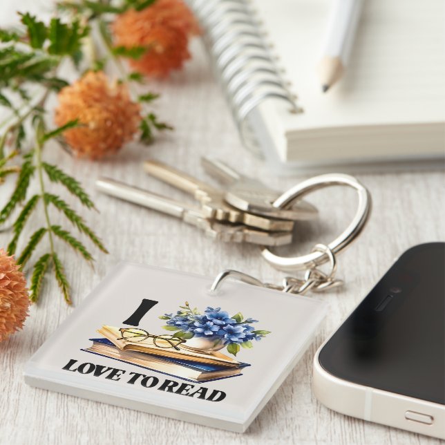 Cute reading lovers word art  key ring (Front Right)