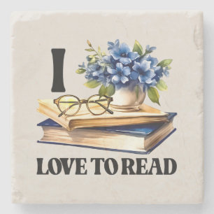 Cute reading lovers word art stone coaster