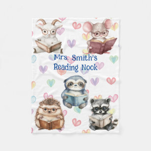 Cute "Reading Nook" watercolor animals custom Fleece Blanket