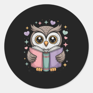Cute Reading Owl Book Lover Teacher Librarian Book Classic Round Sticker