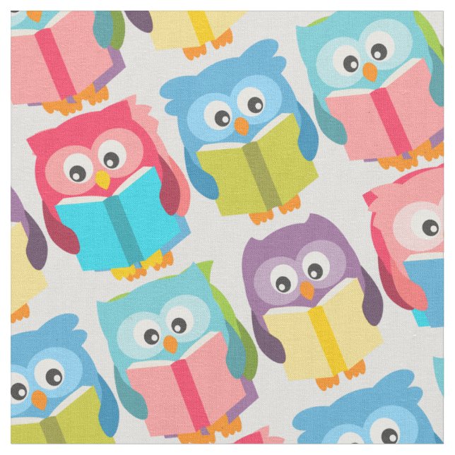 Cute reading owls fabric (Close Up)