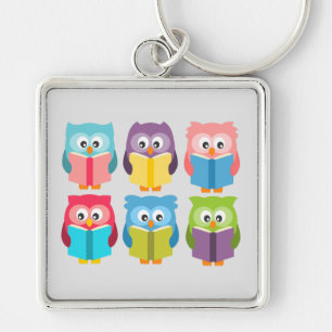 Cute reading owls key ring