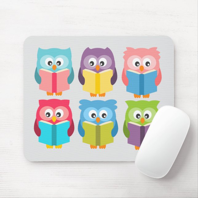 Cute reading owls mouse mat (With Mouse)