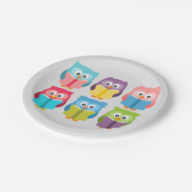 Cute reading owls paper plate (Angled)