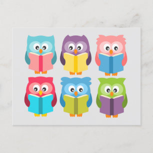 Cute reading owls postcard