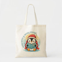 Cute Reading Penguin Bookish Cotton Tote Bag