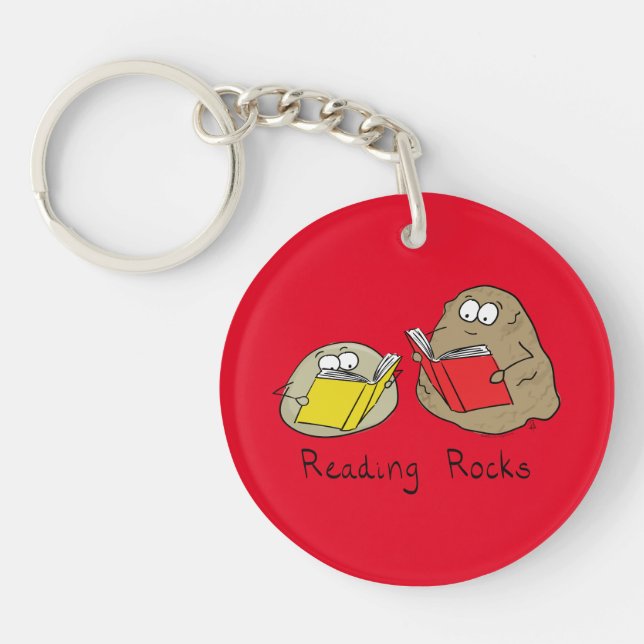 Cute Reading Rocks Librarian Book Lovers Key Ring (Front)