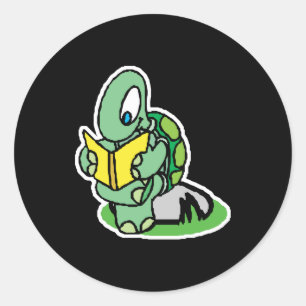 cute reading turtle classic round sticker