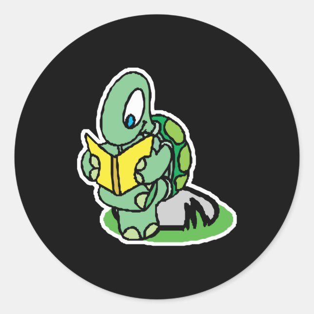 cute reading turtle classic round sticker (Front)