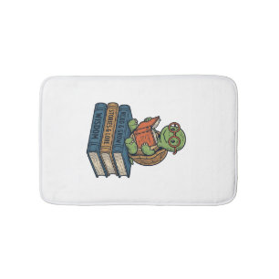 Cute Reading Turtle on Books Vintage Vector_1 Bath Mat