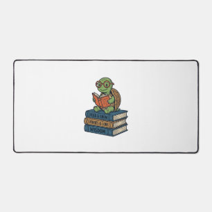 Cute Reading Turtle on Books Vintage Vector_1 Desk Mat