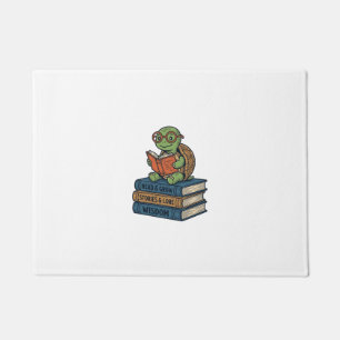 Cute Reading Turtle on Books Vintage Vector_1 Doormat