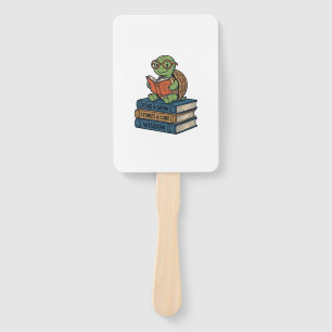 Cute Reading Turtle on Books Vintage Vector_1 Hand Fan