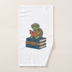 Cute Reading Turtle on Books Vintage Vector_1 Hand Towel