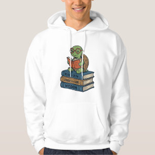 Cute Reading Turtle on Books Vintage Vector_1 Hoodie