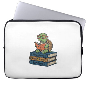 Cute Reading Turtle on Books Vintage Vector_1 Laptop Sleeve