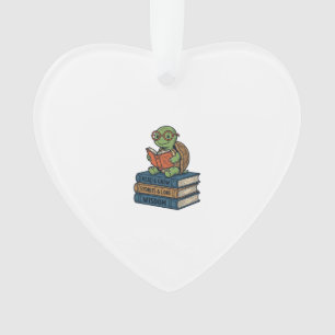 Cute Reading Turtle on Books Vintage Vector_1 Ornament