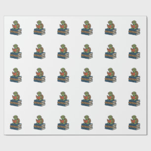 Cute Reading Turtle on Books Vintage Vector_1 Wrapping Paper