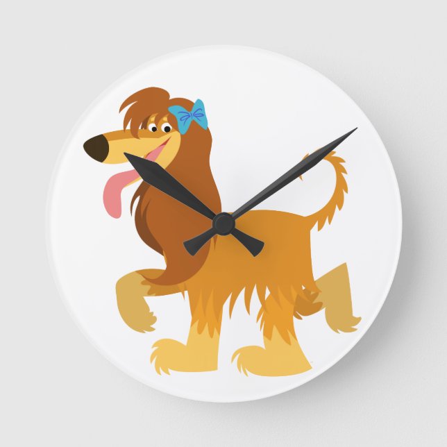 Cute Ready Cartoon Afghan Hound Wall Clock (Front)