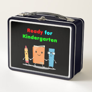 Cute Ready for Kindergarten School Book Dark Colou Metal Lunch Box