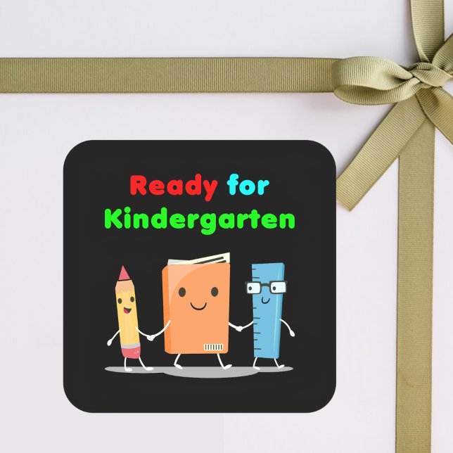 Cute Ready for Kindergarten School Book Dark Colou Square Sticker (Creator Uploaded)