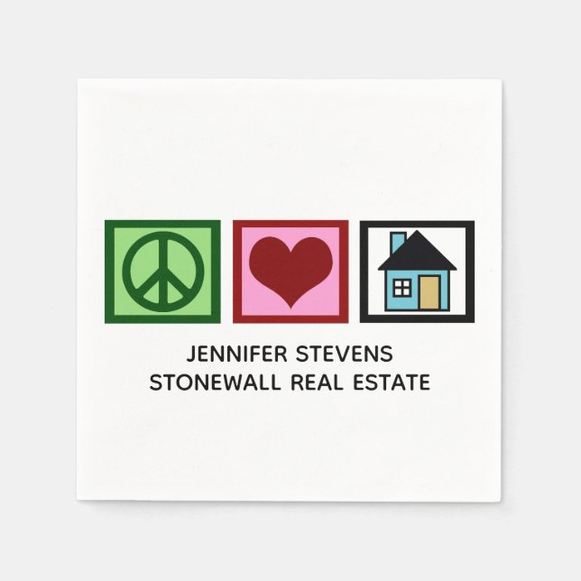 Cute Real Estate Custom Peace Love Open House Napkin (Front)