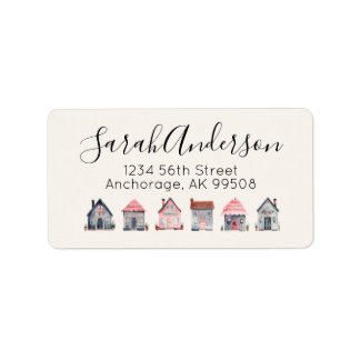 Cute Real Estate Watercolor Houses Return Address Label