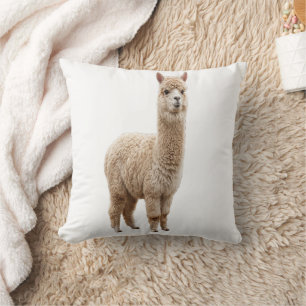 Cute Realistic Fluffy Alpaca Photo Throw Pillow