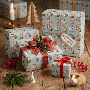Cute Realistic Guinea Pig Christmas Wrapping Paper