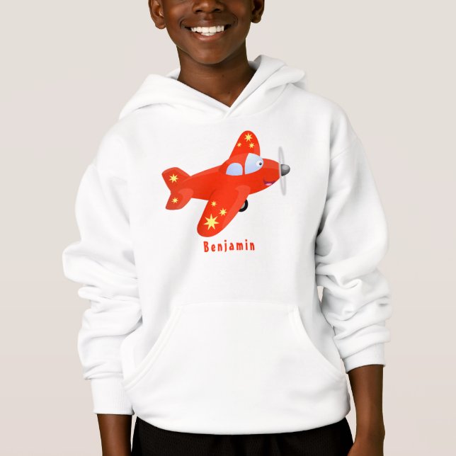 Cute red aeroplane flying cartoon illustration (Front)