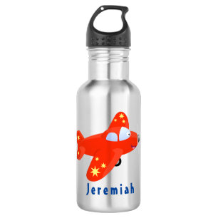 Cute red aeroplane flying cartoon illustration 532 ml water bottle