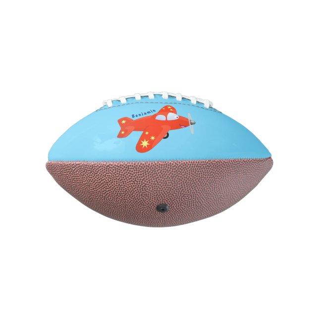Cute red aeroplane flying cartoon illustration american football (Rotated 270)