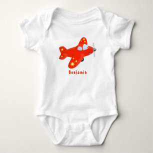 Cute red aeroplane flying cartoon illustration baby bodysuit