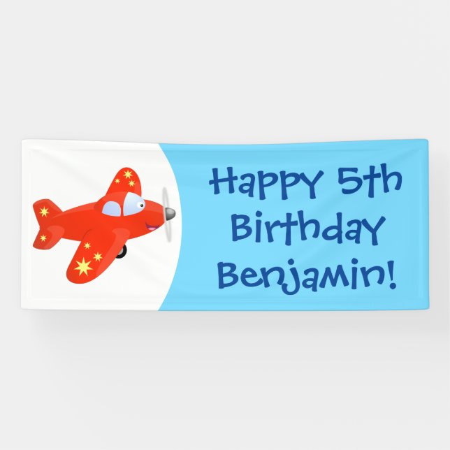 Cute red aeroplane flying cartoon illustration banner (Horizontal)