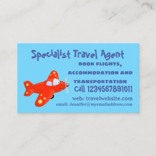 Cute red aeroplane flying cartoon illustration business card